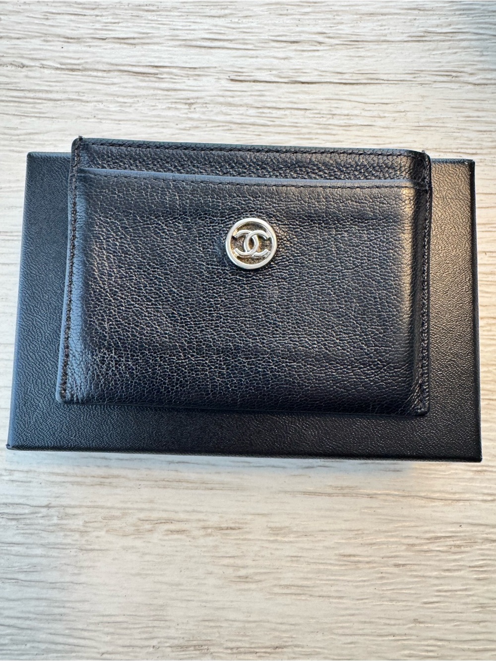 100% Authentic Chanel Black Leather Card Wallet with CC Logo